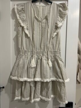 NWOT Cream Striped Tassel Dress